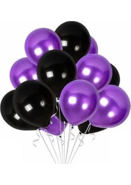 30 Adet Balon Set 15 Mor 15 Siyah Balon