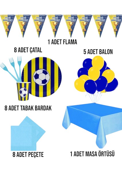 Taraftar Konseptli 8 Kişilik Sarı Lacivert Set Doğum Günü Parti Malzemeleri Taraftar fiyatları