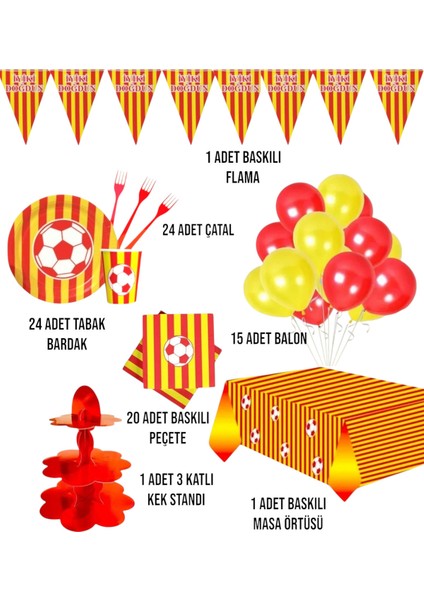 Sarı Kırmızı Taraftar 24 Kişilik Doğum Günü Parti Seti -Taraftar Konseptli Kek Standı fiyatları