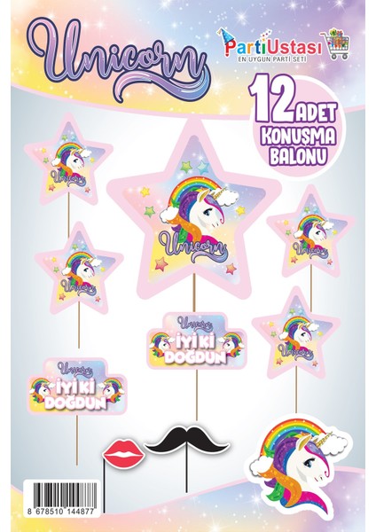 Partioyunevi Unicorn Konuşma Balonu 12 Adet