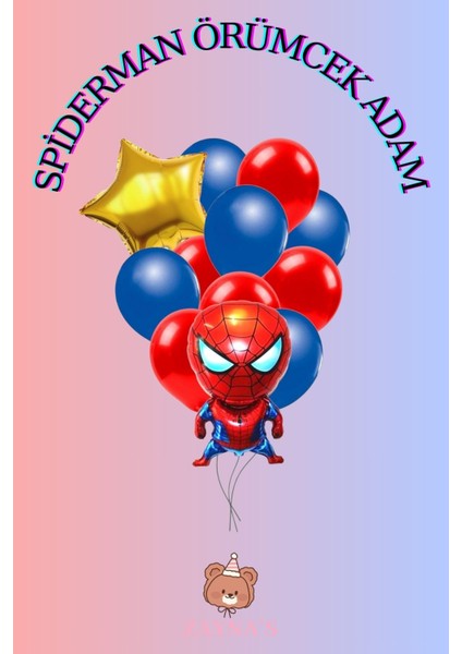Örümcek Adam Temalı Karakter Baskılı Folyo Balon Seti Yıldızlı