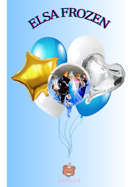 Karlar Ülkesi Elza Frozen Temalı Karakterli Folyo Balon Seti Yıldızlı ve Kalpli
