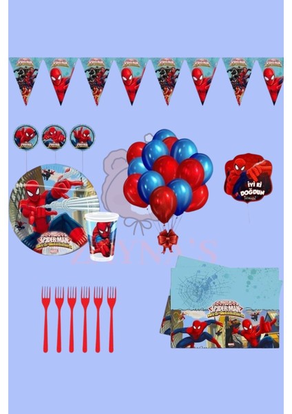 Spider-Man 8 Kişilik Konuşma Balonlu Doğum Günü Parti Malzemeleri Seti