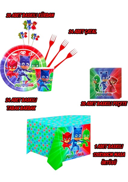 Pijamaskeliler Temalı Kız Erkek Çocuk Konseptli 24 Kişilik Doğum Günü Parti Seti Malzemeleri fiyatları