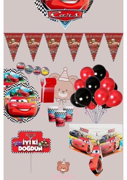 Cars Arabalar Temalı Şimşek Mgueen Konuşma Balonlu 24 Kişilik Set Doğum Günü Parti Malzemeleri