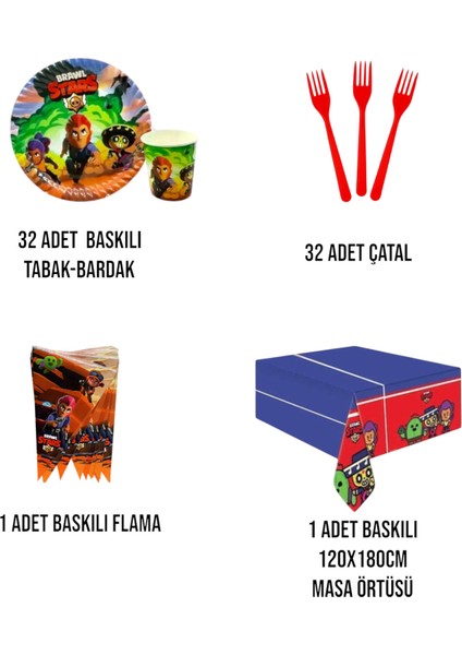 32 Kişilik Brawl Stars Temalı Erkek Çocuk Ekonomik Doğum Günü Parti Seti fiyatları