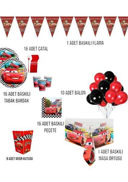 Cars Arabalar Temalı Doğum Günü Parti Seti - Erkek Çocuklara Özel Süsleme Malzemeleri 16 Kişilik fiyatları