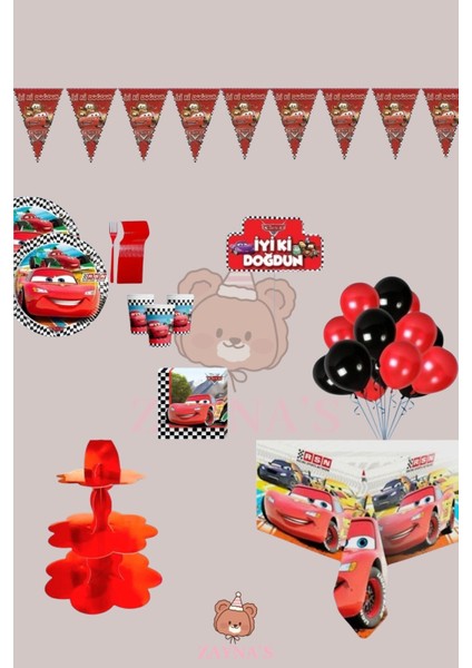 Cars Arabalar Şimşek Mcqueen 24 Kişilik Doğum Günü Parti Seti - Cars Arabalar Şimşek Mcqueen Konsept