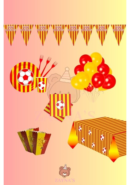 Sarı Kırmızı Taraftar Parti Seti - Çocuklara Özel Taraftar Temalı Doğum Günü Konsepti 8 Kişilik