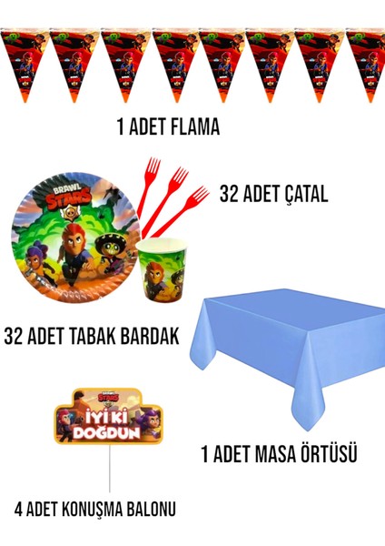 Brawl Stars Temalı Erkek Çocuk Ekomini Set 32 Kişilik Doğum Günü Parti Malzemeleri fiyatları