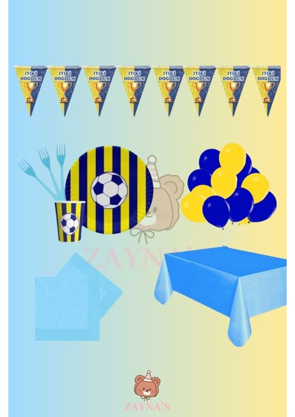 Taraftar Temalı 16 Kişilik Sarı Lacivert Set Doğum Günü Parti Malzemeleri Taraftar