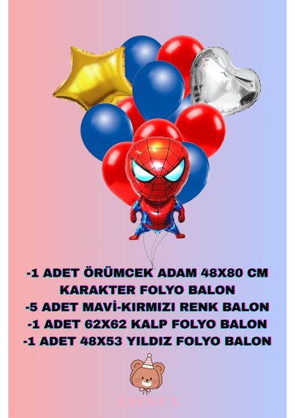 Örümcek Adam Temalı Karakter Baskılı Folyo Balon Seti Yıldız ve Kalpli fiyatları