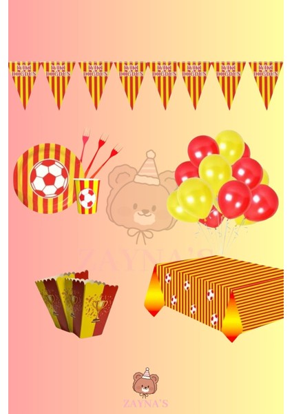 Sarı Kırmızı Taraftar Baskılı Temalı 32 Kişilik Doğum Günü Parti Seti Malzemeleri