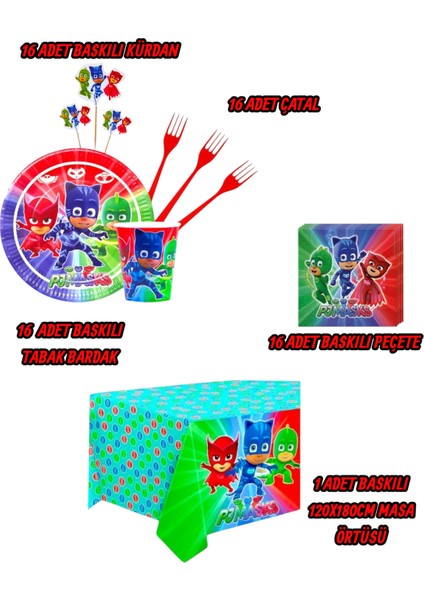 Pijamaskeliler Temalı Kız Erkek Çocuk Konseptli 16 Kişilik Doğum Günü Parti Seti Malzemeleri fiyatları