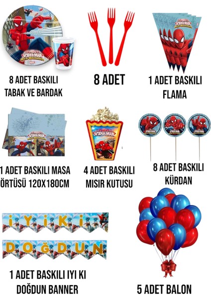 Örümcek Adam Temalı 8 Kişilik Full Set - Doğum Günü Parti Seti Malzemeleri fiyatları