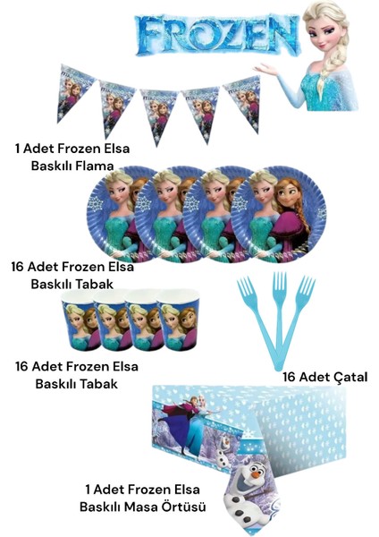 Frozen Elsa Temalı Kız Çocuk Olaf Ekonomik 16 Kişilik Doğum Günü Parti Seti fiyatları