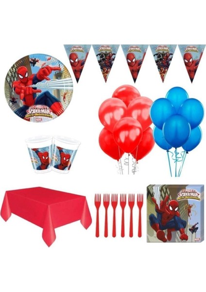 Erkek Çocuk Spider Man Örümcek Adam Doğum Günü Konsepti Parti Malzemeleri Seti 8 Kişilik