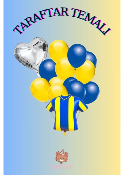 Taraftar Temalı Sarı Lacivert Renk Forma Folyo Balon Seti Kalpli