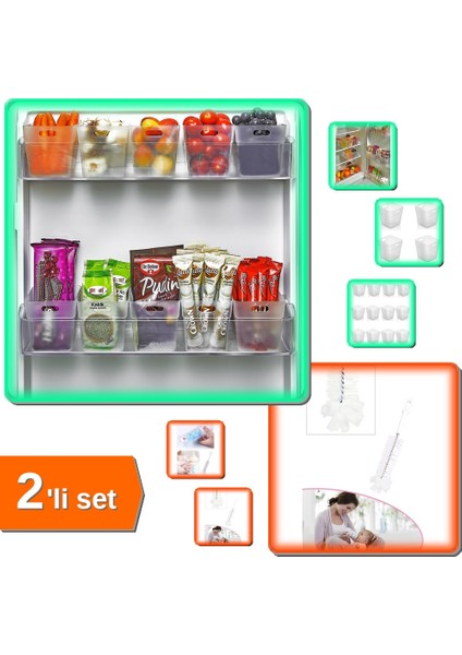 6 Adet Buzdolabı Içi Mini Düzenleyici Kutu + Şişe ve Biberon Temizleme Fırçası - 2li Set N4J8S9