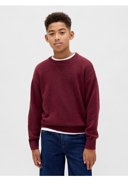 Erkek Çocuk Bordo Relaxed Bisiklet Yaka Kazak