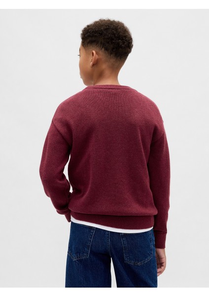 Erkek Çocuk Bordo Relaxed Bisiklet Yaka Kazak fırsatları