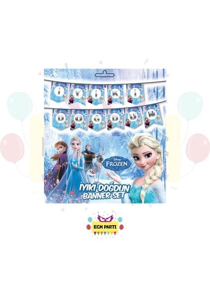 Karlar Ülkesi Frozen Elsa Temalı Iyi Ki Doğdun Yazılı Banner - Doğum Günü Parti Seti Malzemeleri