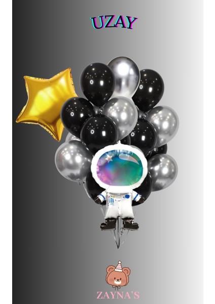 Kozmik Uzay Temalı Galaksi Astronot Karakter Baskılı Folyo Balon Seti Yıldızlı