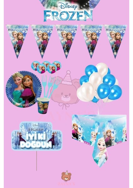 Frozen Elsa Temalı 16 Kişilik Konuşma Balonlu Doğum Günü Parti Seti Malzemeleri