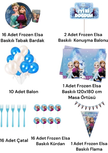 Frozen Elsa Temalı 16 Kişilik Konuşma Balonlu Doğum Günü Parti Seti Malzemeleri fiyatları