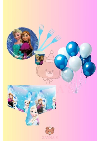 Frozen Elsa Temalı Doğum Günü Parti Seti - Kız Çocuk Elsa Doğum Günü Parti Süsleri 24 Kişilik