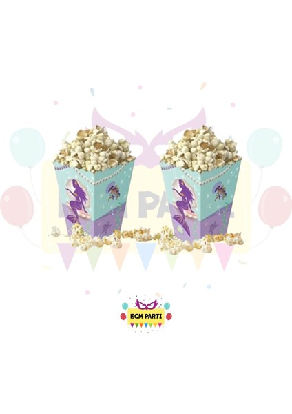 Deniz Kızı Temalı Karton Popcorn Mısır Kutusu 8 Li - Doğum Günü Parti Seti Malzemeleri