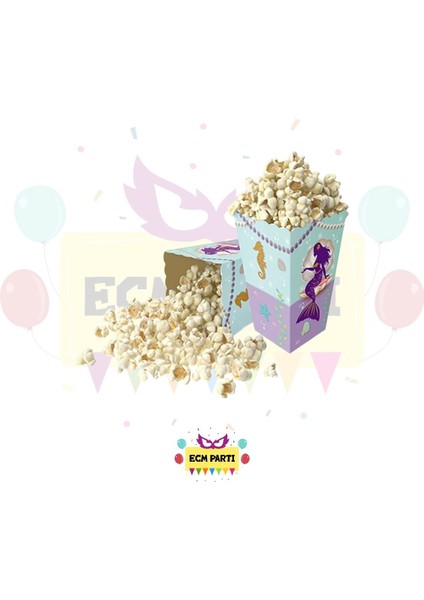 Deniz Kızı Temalı Karton Popcorn Mısır Kutusu 8 Li - Doğum Günü Parti Seti Malzemeleri fiyatları