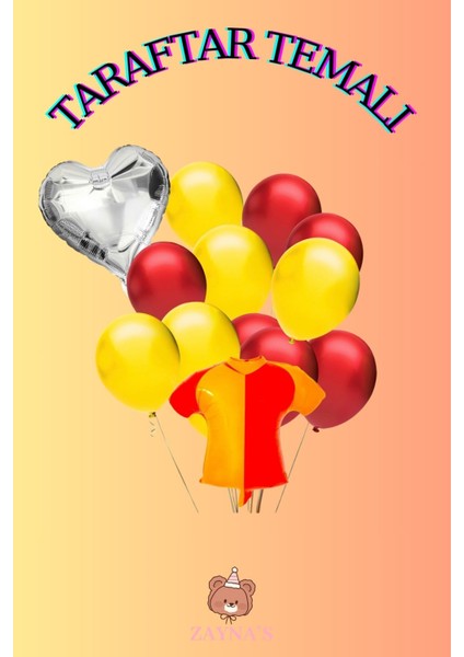 Taraftar Temalı Sarı Kırmızı Renk Forma Şekilli Folyo Balon Seti Kalpli