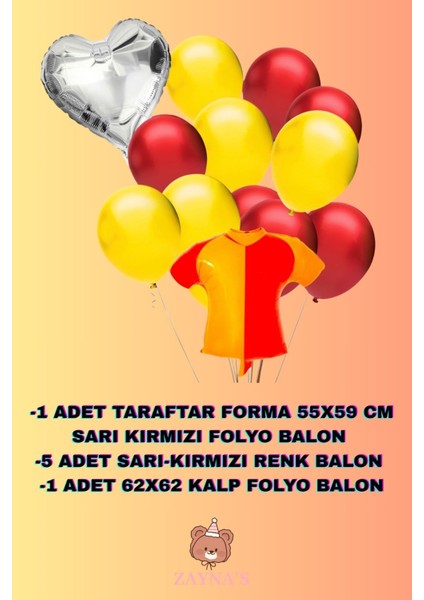 Taraftar Temalı Sarı Kırmızı Renk Forma Şekilli Folyo Balon Seti Kalpli fiyatları