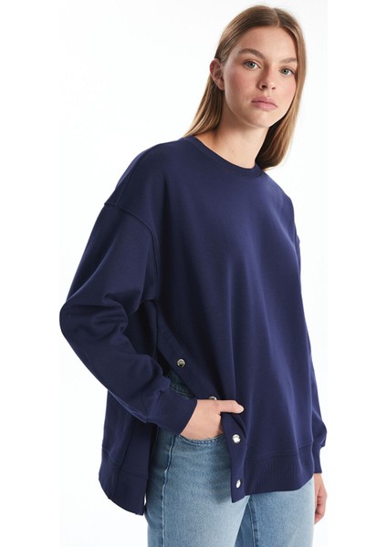 Yeni Sezon Bisiklet Yaka Oversize Kadın Kalın Sweatshirt