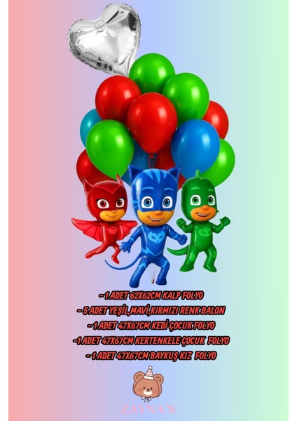 Pijamaskeliler 3 Lü Folyo Balon Seti Karakter Baskılı Balon Seti Kalpli fiyatları