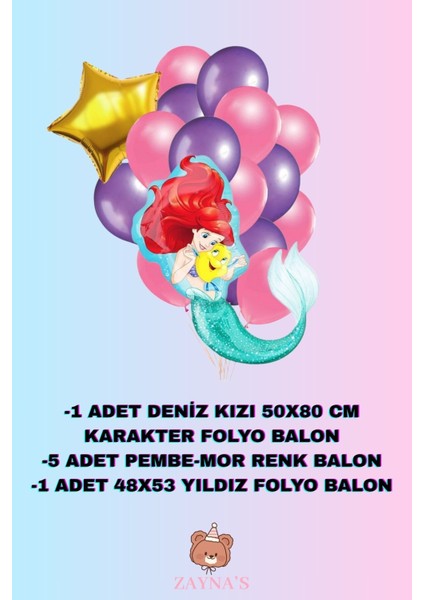 Deniz Kızı Temalı Karakter Folyo Balon Seti Kalpli ve Yıldızlı fiyatları