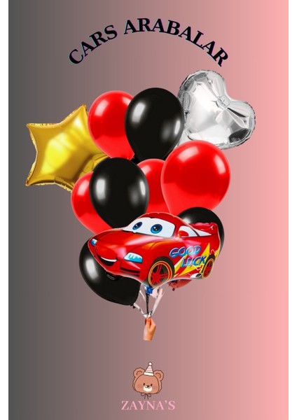 Cars Arabalar Temalı Karakter Folyo Balon Seti Yıldız ve Kalp