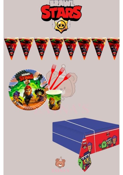 8 Kişilik Brawl Stars Temalı Erkek Çocuk Ekonomik Doğum Günü Parti Seti