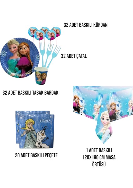 Frozen Elsa Temalı 32 Kişilik Doğum Günü Parti Seti - Karlar Ülkesi Elsa Konseptli Parti Süsleri fiyatları