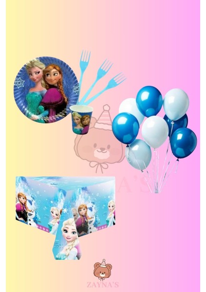 Frozen Elsa Doğum Günü Parti Seti - Kız Çocuk Doğum Günü Parti Süsleri 8 Kişilik