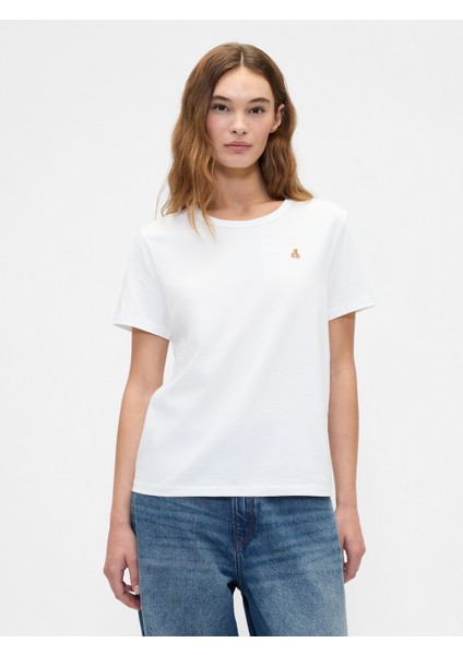 Kadın Beyaz Organik Pamuk Vintagesoft Brannan Bear T-Shirt