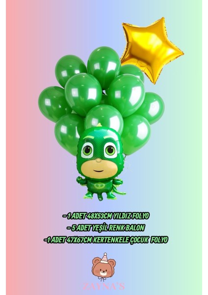 Pijamaskeliler Temalı Kertenkele Çocuk Baskılı Karakter Folyo Balon Seti Yıldızlı fiyatları