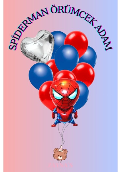 Örümcek Adam Temalı Karakter Baskılı Folyo Balon Seti Kalpli