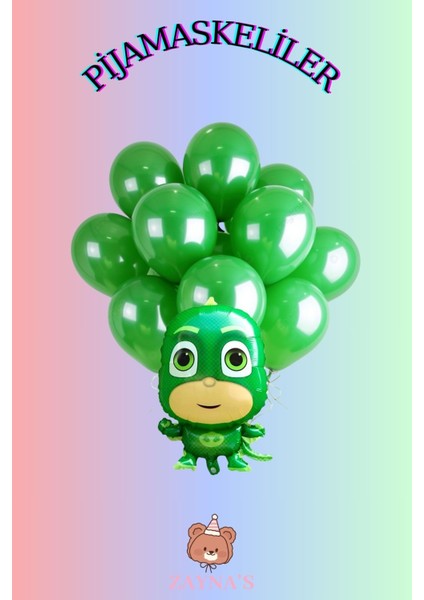 Pijamaskeliler Temalı Kertenkele Çocuk Baskılı Karakterli Folyo Balon Seti