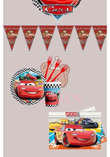 Cars Arabalar Temalı Şimşek Mgueen 32 Kişilik Ekonomik Set Doğum Günü Parti Malzemeleri Seti