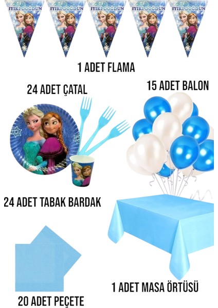 Karlar Ülkesi Elsa Temalı Frozen 24 Kişilik Set Doğum Günü Parti Malzemeleri fiyatları