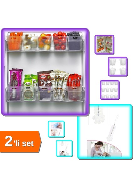 12 Adet Buzdolabı Içi Mini Organizer Kutu + Şişe ve Biberon Temizleme Fırçası - 2li Set F9G9K8