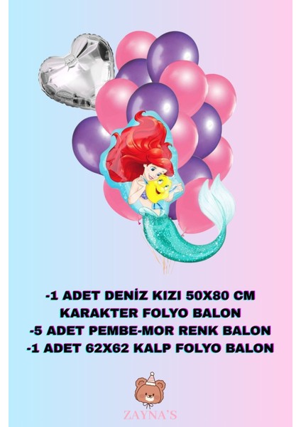Deniz Kızı Temalı Karakter Folyo Balon Seti Kalpli fiyatları