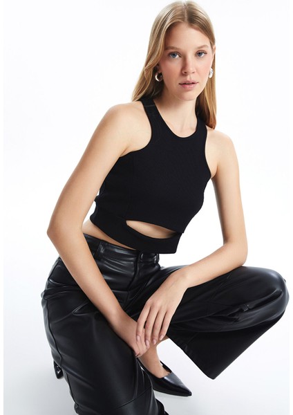 Yeni Sezon Bisiklet Yaka Dokulu Crop Kadın Atlet